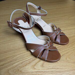 Christian Louboutin Brown Leather Block Heel Sandals Size 38.5 US Size 8